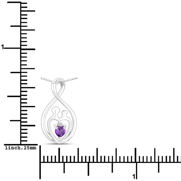 Purple Amethyst Mom and Child Rhodium Over Sterling Silver Heart Pendant
With Chain 0.14ct