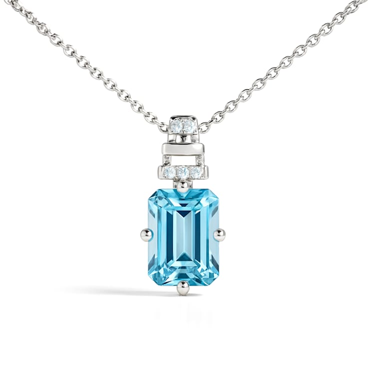 Natural Sky Blue Topaz Sterling Silver Octagen Shape Pendant with Chain