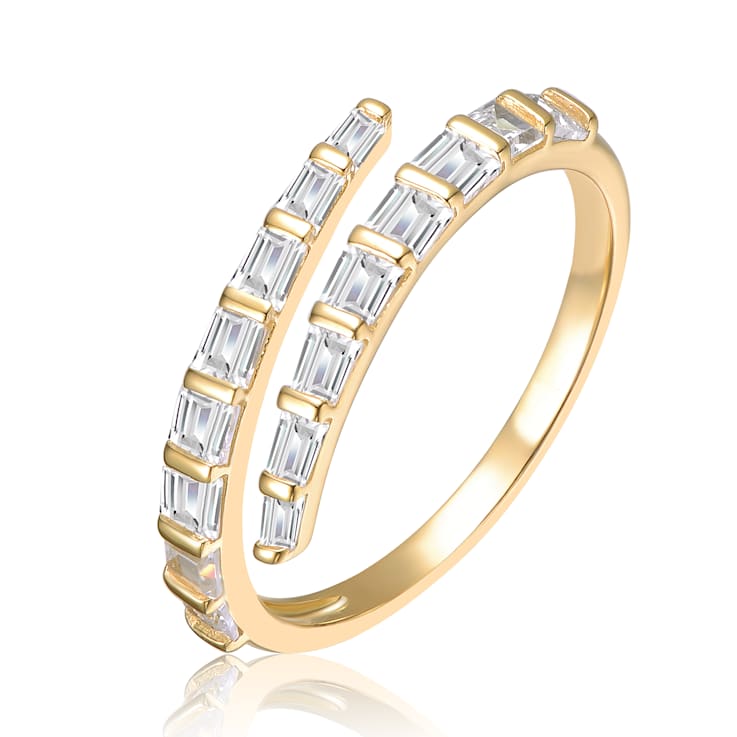 Square CZ Bypass Ring In 14K Gold Over Brass