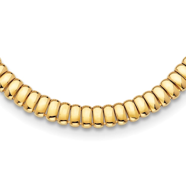 14K Yellow Gold 13.5mm Band Link Omega Style 16.5-inch Necklace