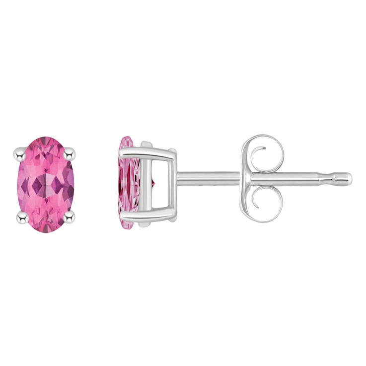 5x3mm Oval Pink Topaz 14k White Gold Stud Earrings