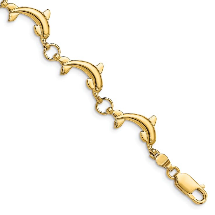 14k Yellow Gold Polished Dolphin Bracelet