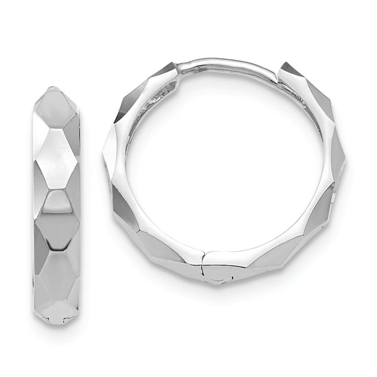 Rhodium Over 14k White Gold 9/16" Diamond-Cut Hoop Earrings