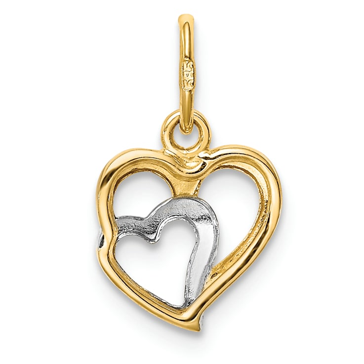 14k Two-tone Gold Polished Hearts Pendant