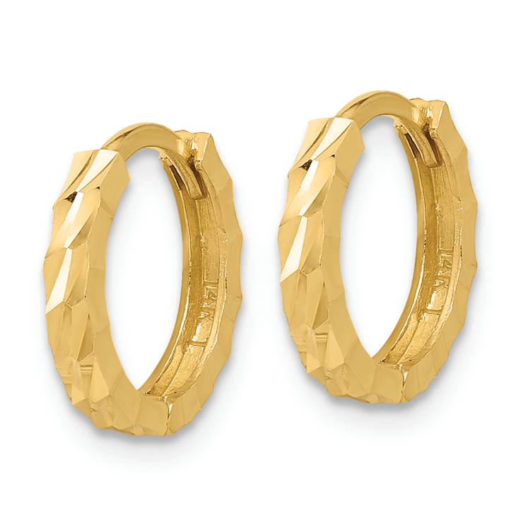 10k Yellow Gold 1/2 inch Polished and Diamond-cut Huggie Hoop Earrings