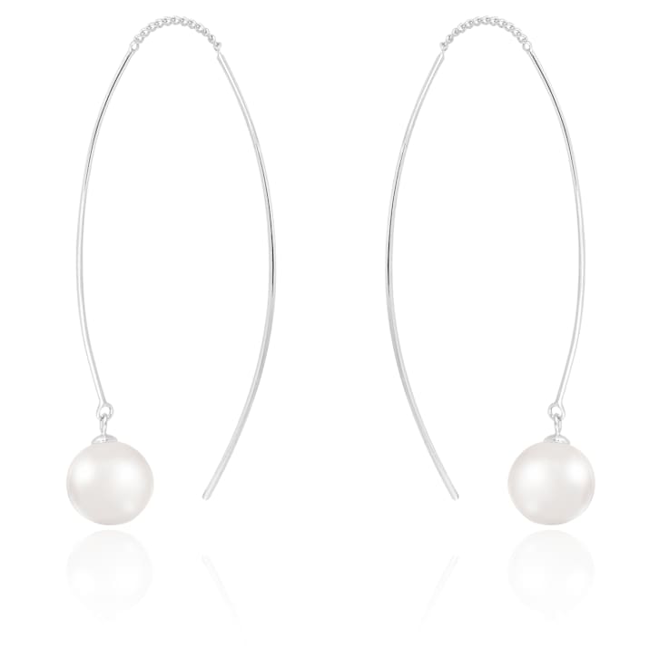 7-8mm Akoya Pearl Rhodium Over Sterling Silver Threader Earrings