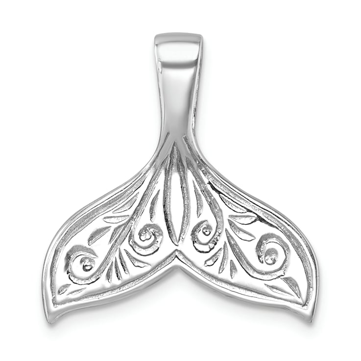 Rhodium Over Sterling Silver Polished Enameled Whale's Tail Pendant