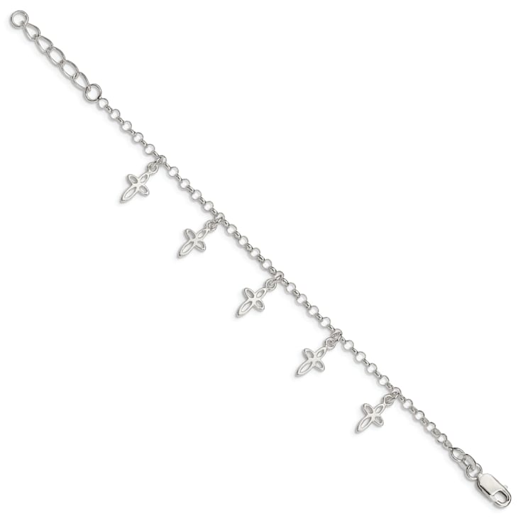 Sterling Silver Polished Cross Charms with 1-inch Extensions Children's Bracelet
