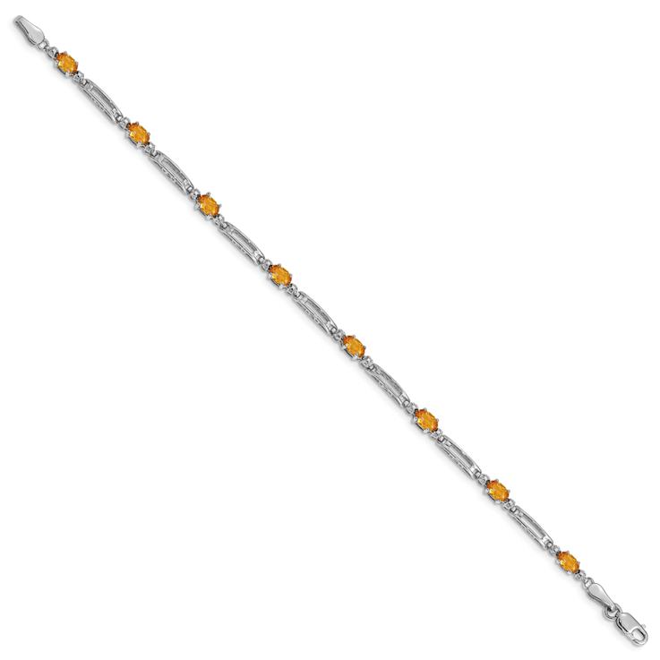 Rhodium Over 10k White Gold Diamond and Citrine Bracelet