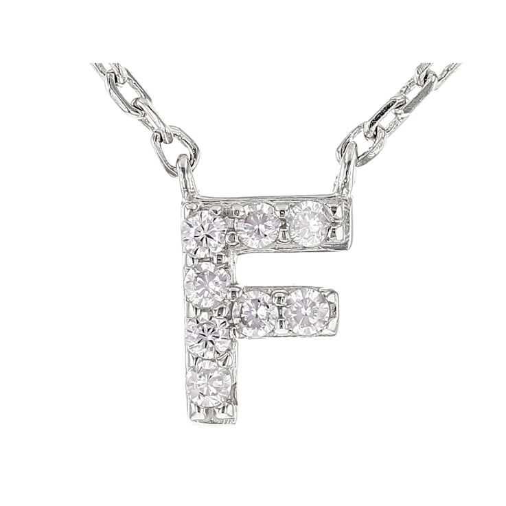 White Cubic Zirconia Rhodium Over Sterling Silver F Necklace 0.12ctw