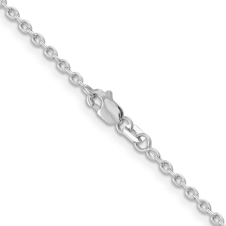 Rhodium Over 14k White Gold 2mm Solid Round Open Link Cable 24 Inch Chain