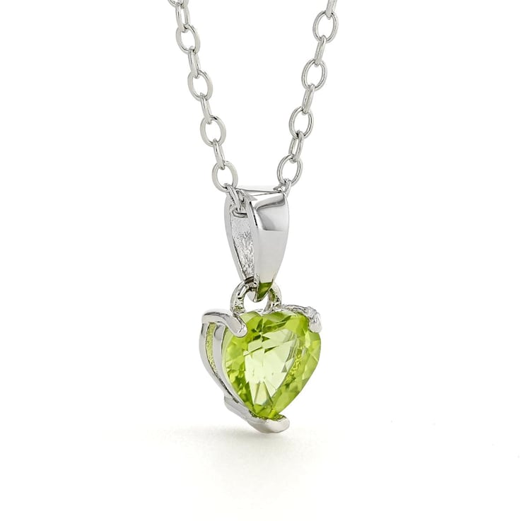Heart-Shaped Peridot Rhodium Over Sterling Silver Pendant Style Necklace