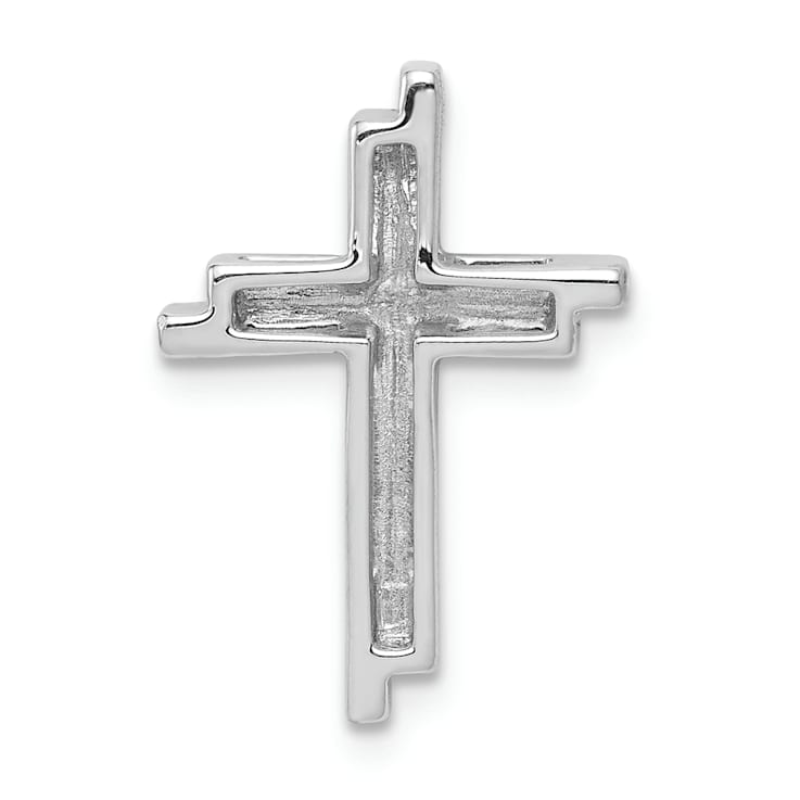 Rhodium Over 14k White Gold Diamond Double Cross Chain Slide Pendant