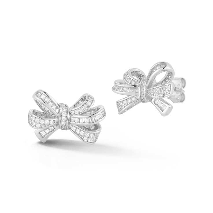 Rachel Zoe CZ Bow Stud Earrings in Rhodium Over Sterling Silver