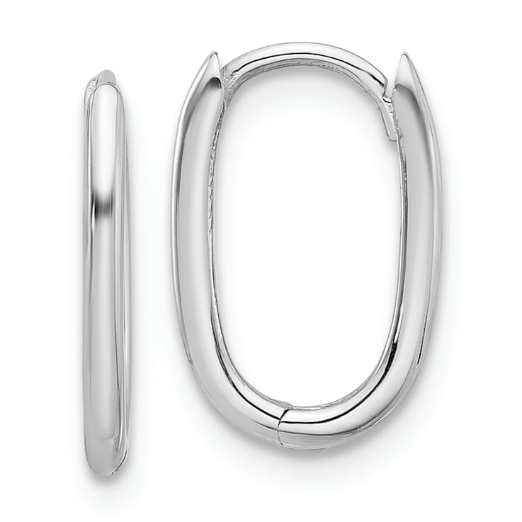 Rhodium Over 14k White Gold Polished 1/2" Oval Hinged Hoop Earrings