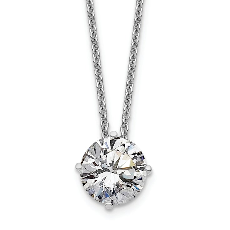 Rhodium Over 14K Gold 1.50 ct. 7.5mm Round D E F Pure Light Moissanite
Solitaire Pendant with Chain