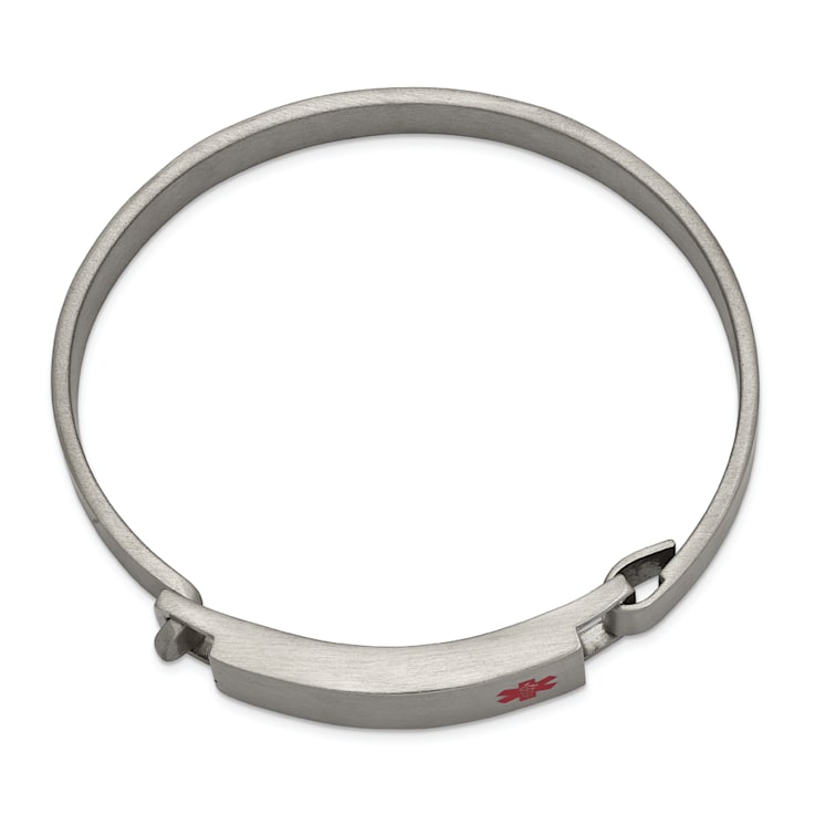 Stainless Steel Brushed with Red Enamel 8mm Medical ID Bangle