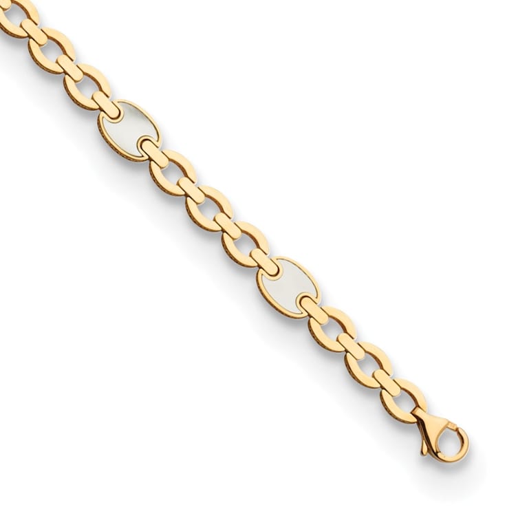 14K Yellow Gold Mother of Pearl and Chain Link 7.5-inch Bracelet