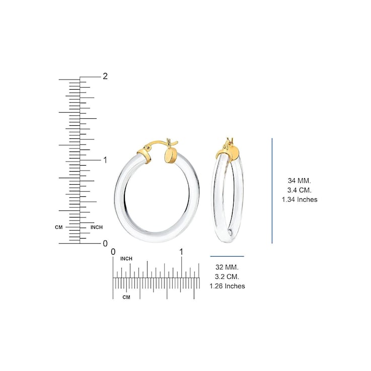 14K Yellow Gold Over Sterling Silver Thin Kate Acrylic Hoops in Pink