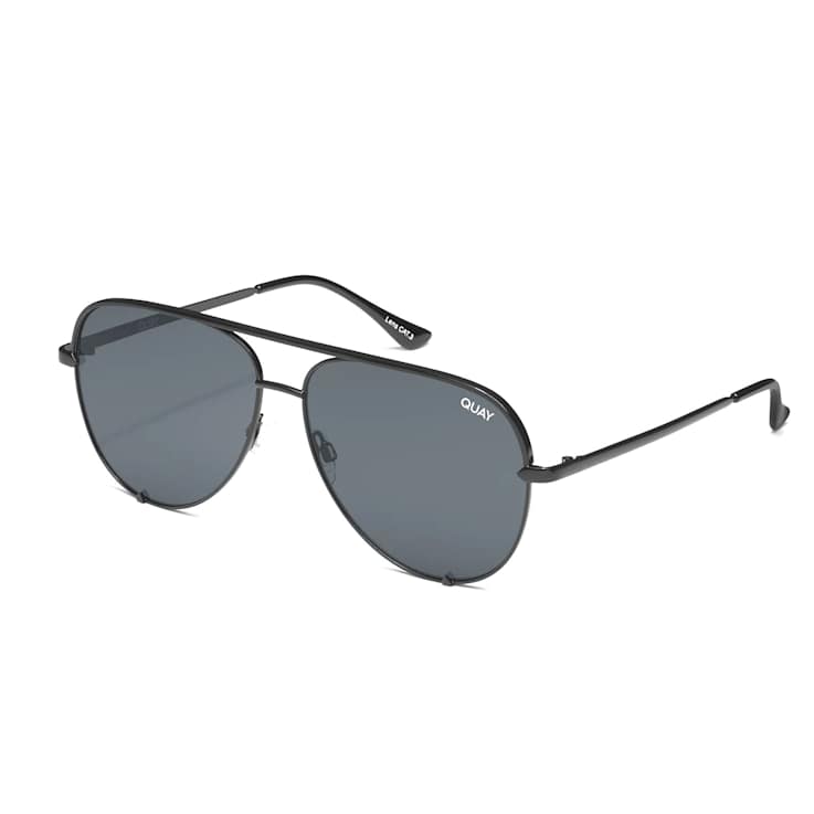 Quay High Key Mini Black Aviator Frame / Smoke Polarized Lenses Sunglasses