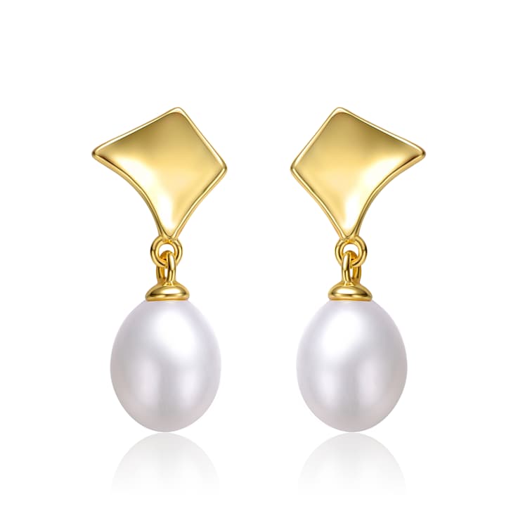 Pear Shape Freshwater Pearl Geometric Drop Earrings In 14K Gold Over
Sterling Silver