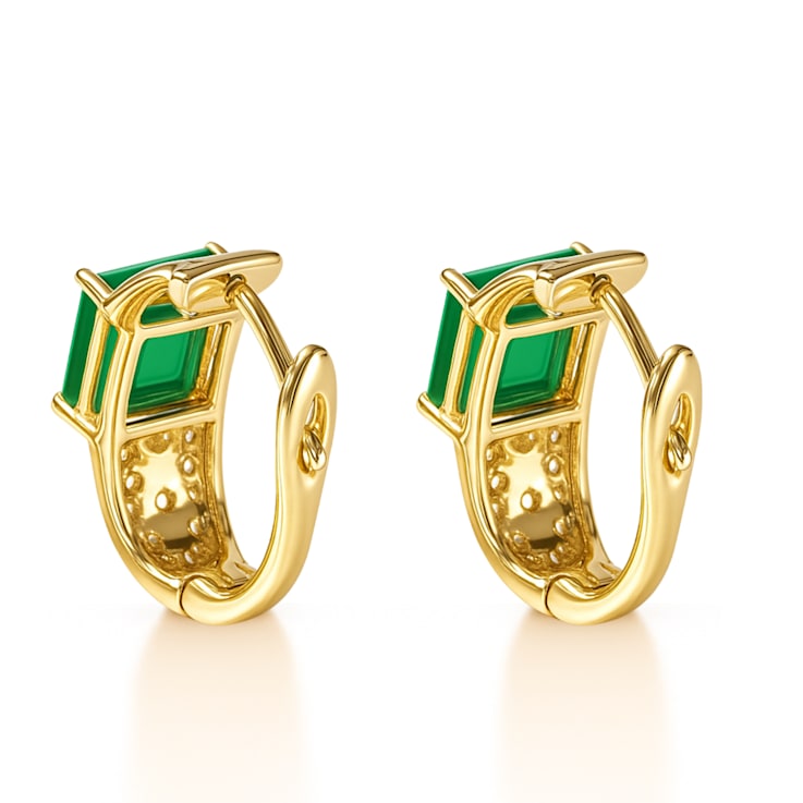 Green Agate 14k Yellow Gold Over Sterling Silver Hoop Earrings