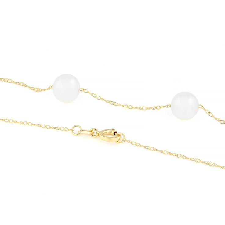 Freshwater Pearl Station 24 Inch Necklace In 14K Yellow Gold