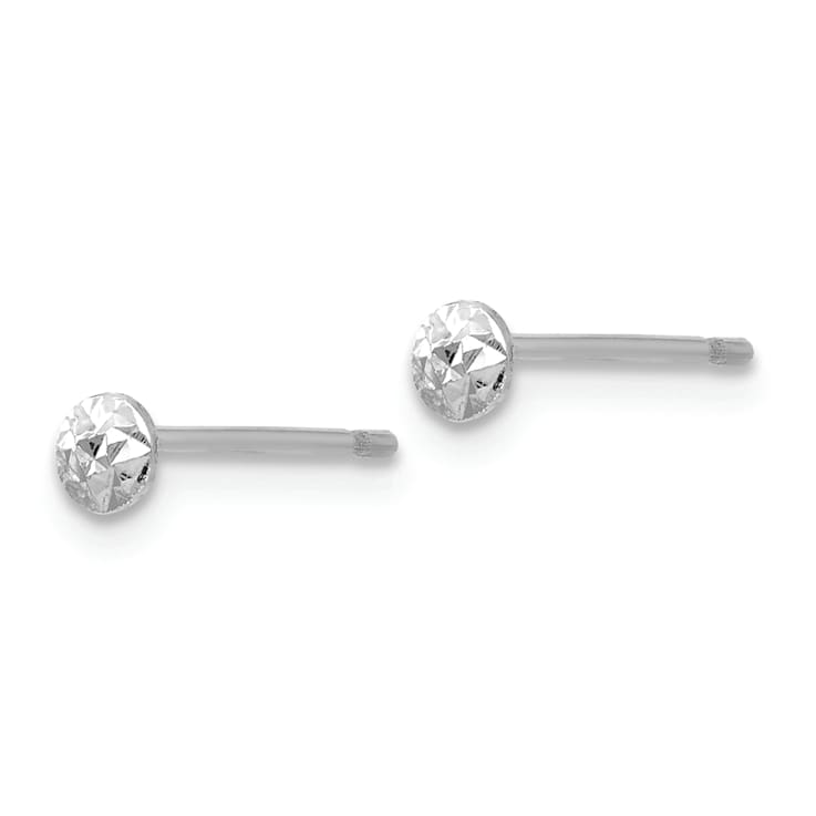 Rhodium Over 14k White Gold 3mm Diamond-Cut Puff Circle Stud Earrings