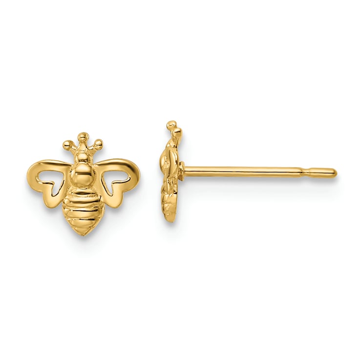 14k Yellow Gold Children's Textured Bumble Bee Stud Earrings