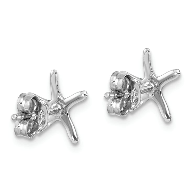 Rhodium Over Sterling Silver Small Pointed Star Fish Post Earrings