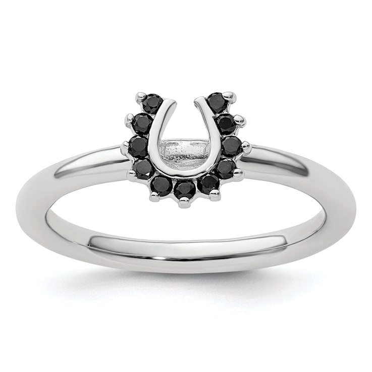 Rhodium Over Sterling Silver Stackable Expressions Diamond Horseshoe
Ring 0.11ctw