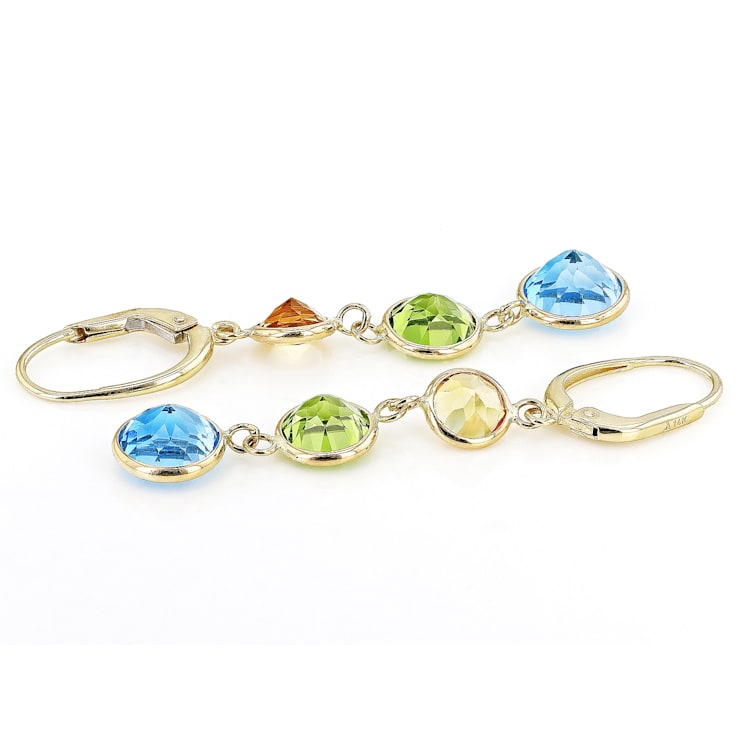 Multi Gem 14k Yellow Gold Dangle Earrings 9.00ctw