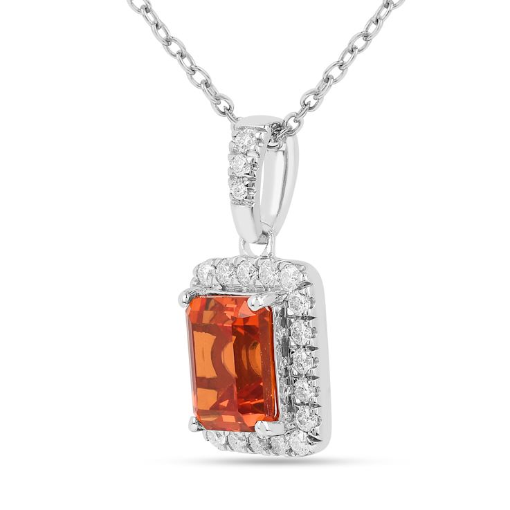 Peach Orange Lab Created Padparadscha Sapphire and Moissanite Sterling
Silver Necklace with chain