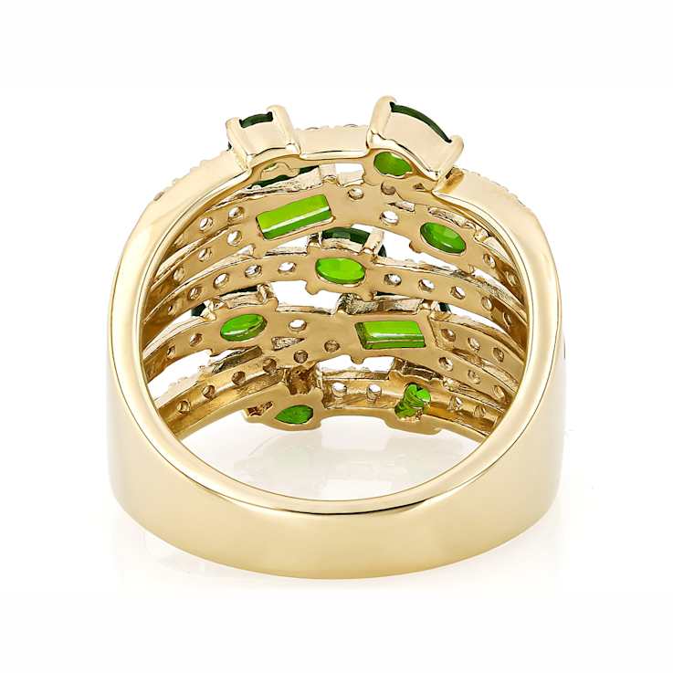 Chrome Diopside And White Zircon Cluster Ring In 18K Gold Over Sterling
Silver 2.09ctw