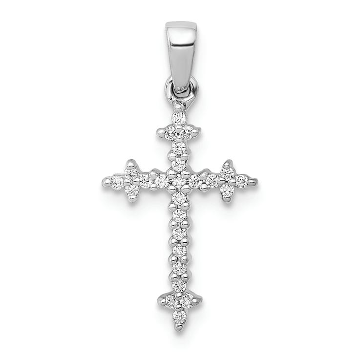Rhodium Over 14k White Gold Diamond Fleur-De-Lis Cross Pendant