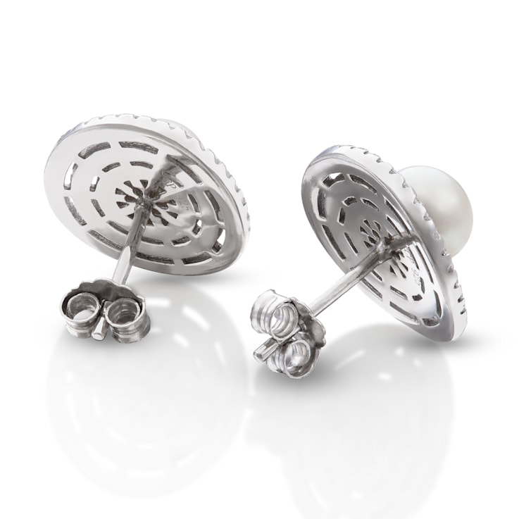 Sterling Silver Freshwater Pearl and Cubic Zirconia Earring