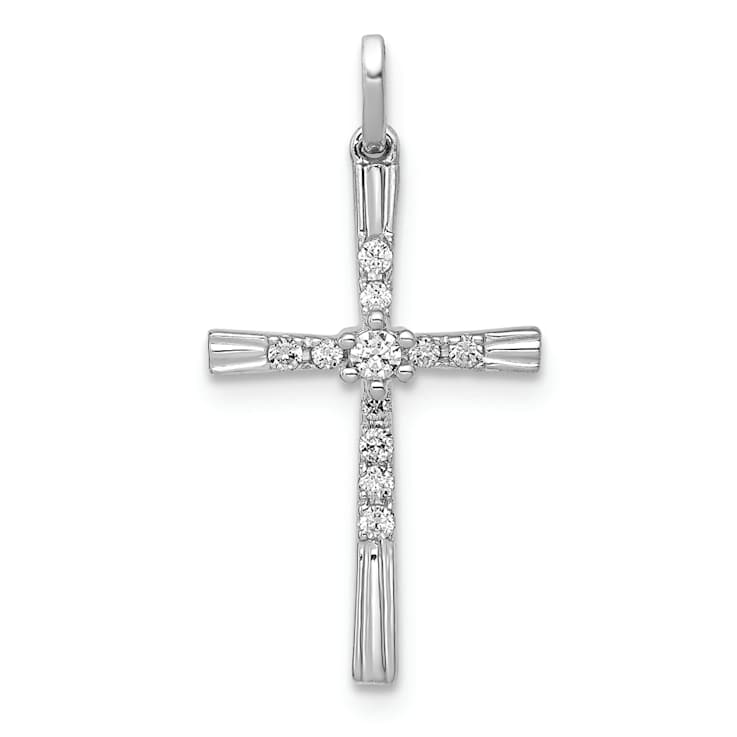 Rhodium Over 10k White Gold 0.10 ctw Diamond Cross Pendant
