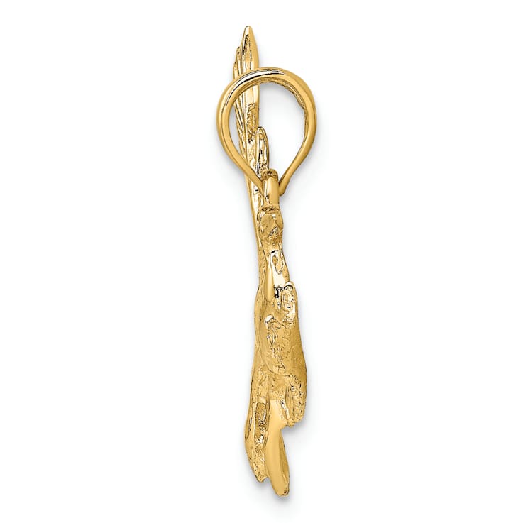 14k Yellow Gold Textured Flying Heron Bird Charm
