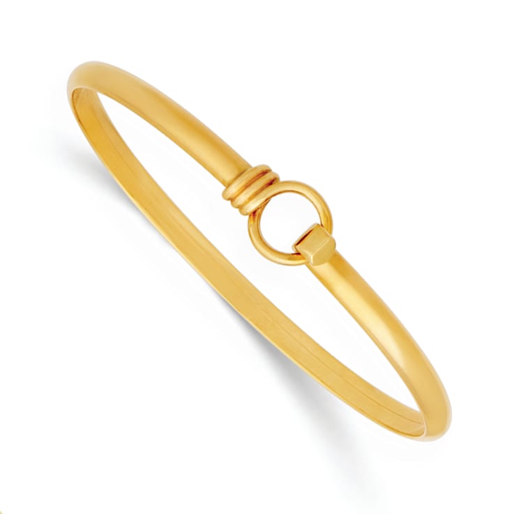 14K Yellow Gold Polished Hook and Circle Bangle