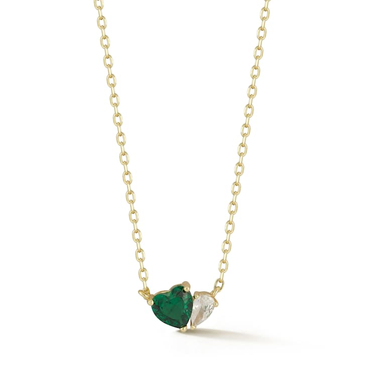 Rachel Zoe Green CZ Two-Stone Heart Pendant Necklace in 14K Gold Over
Sterling Silver