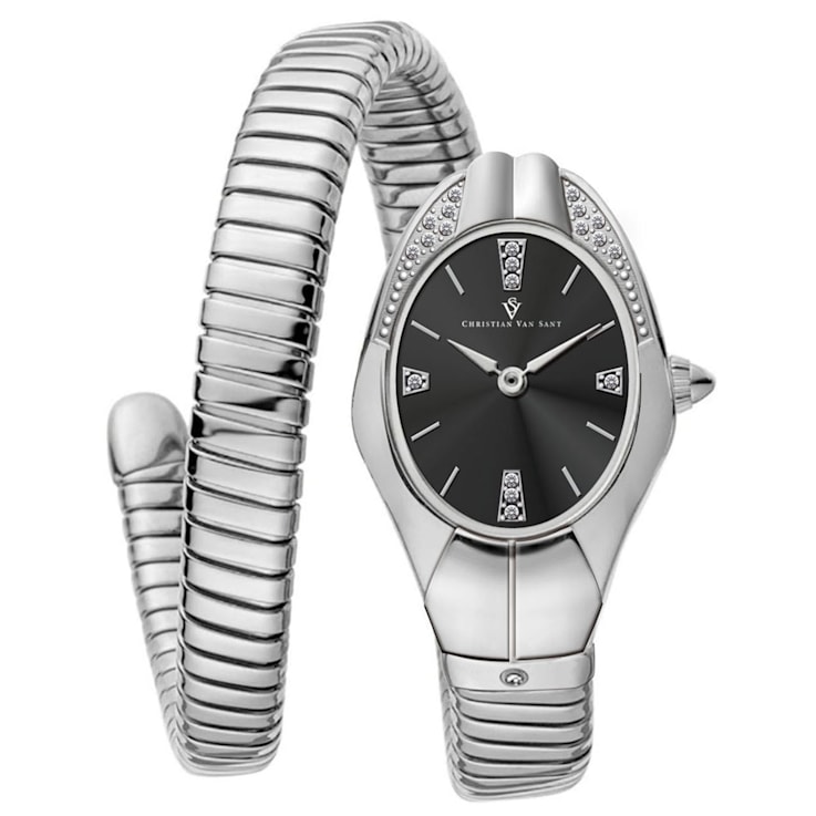 Christian Van Sant Women's Naga Black Dial, Stainless Steel Watch