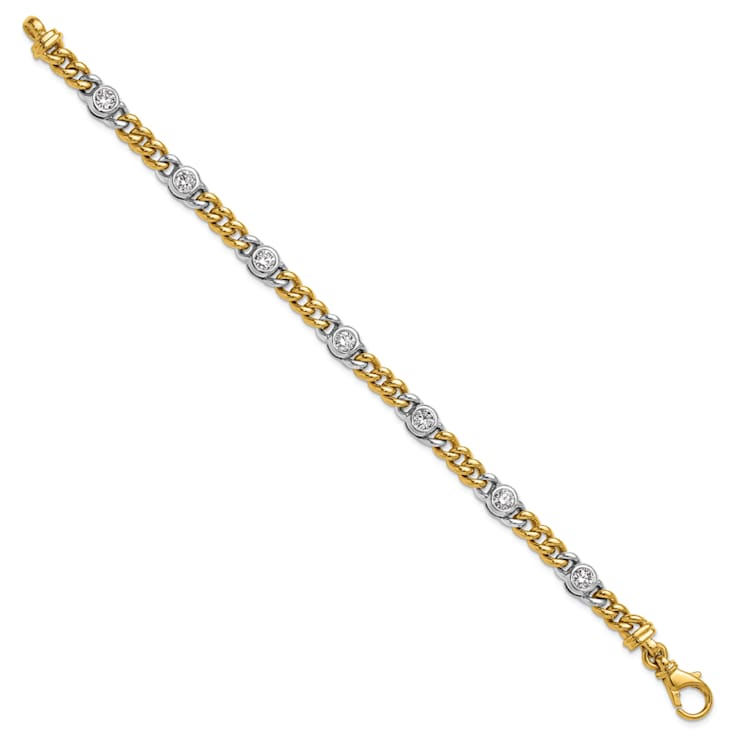 18K Yellow Gold with White Rhodium Diamond Curb 7.5-inch Bracelet