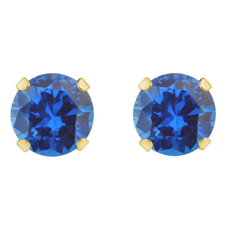 5mm Round Lab Created Sapphire 10k Yellow Gold Stud Earrings