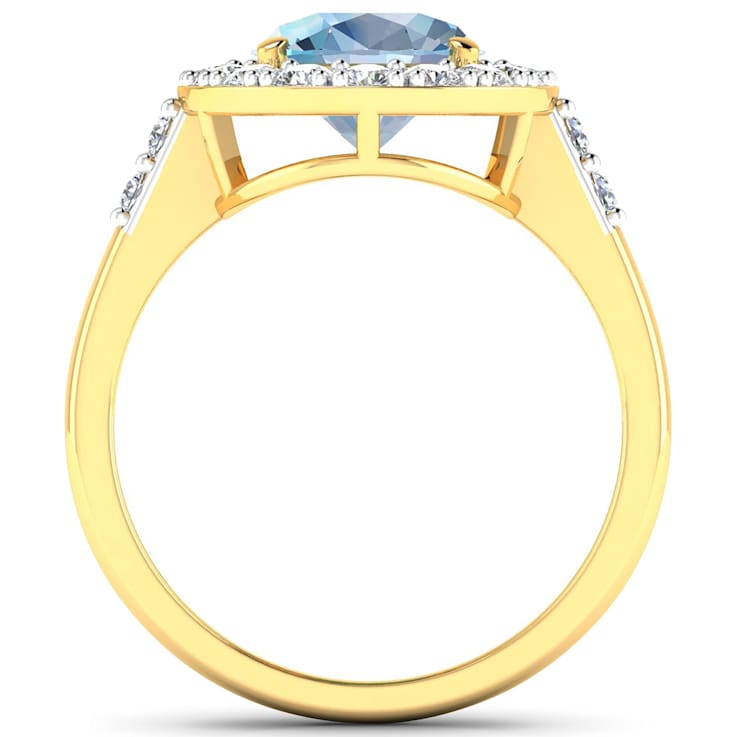 2.5ctw Blue Aquamarine and Diamond 14K Yellow Gold Halo Ring