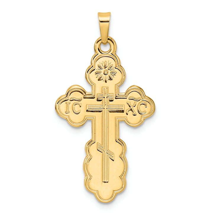 14K Yellow Gold Polished Eastern Orthodox Solid Cross Pendant