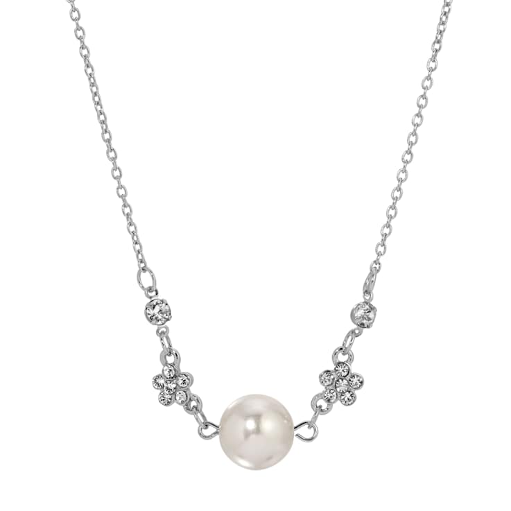 White Base Metal Faux Pearl Necklace 16 inch Adj.