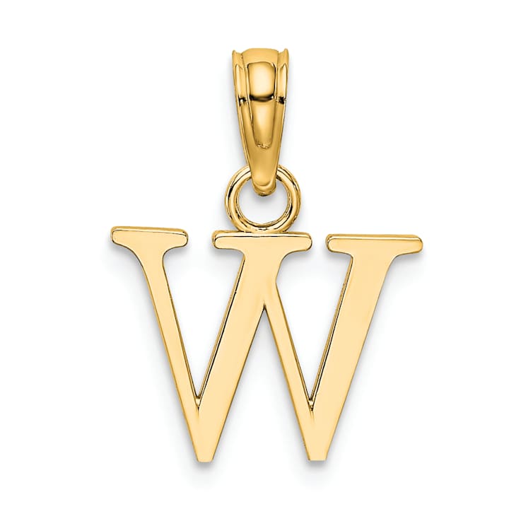 14k Yellow Gold Polished Block Letter W Initial Pendant