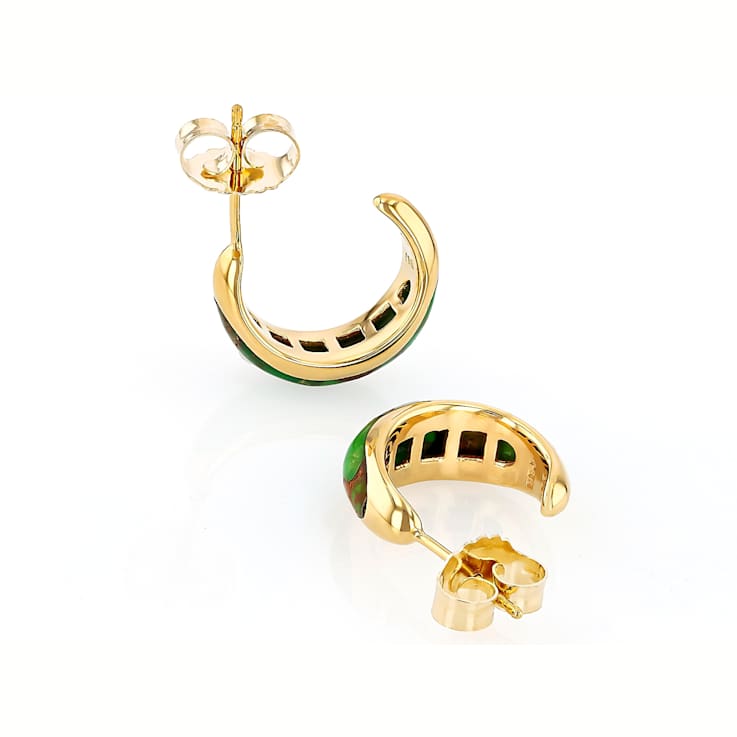 Green Turquoise Inlay Hoop Earrings In 18K Gold Over Sterling Silver