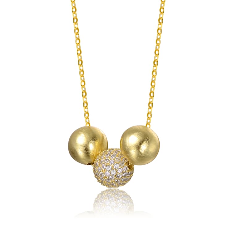 CZ Pave Bead Pendant Necklace In 14K Gold Over Brass