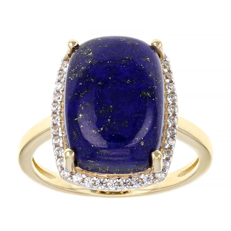 Lapis Lazuli And White Zircon Cocktail Ring In 18K Gold Over Sterling
Silver 0.27ctw